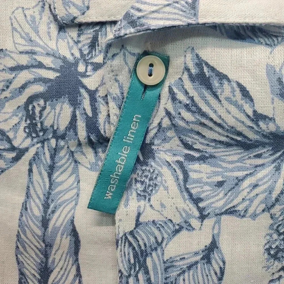 Tenth Ocean Mens Blue White Floral Linen Blend Button Up Shirt US Size Large - Picture 11 of 11